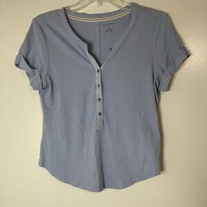 Anthropologie Pilcro blue ribbed button front short sleeve henley size medium